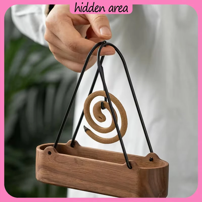 Portable Outdoor Mosquito Coil Stand, Black Walnut Metal, Portable Hanging Incense Basket, Camping Sandalwood Box