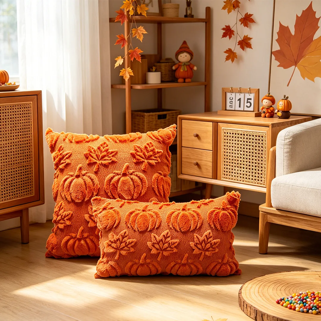 2pc Harvest Festival Pillow Cover Autumn Three-dimensional Pumpkin Maple Leaf Cushion Living Room Sofa Decorative Backrest Cover