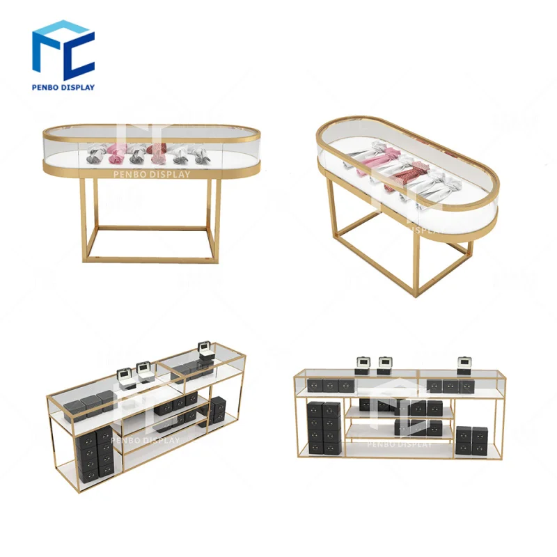 

2025customized.Modern Design Metal Display Cabinet Led Light Glass Jewelry Display Counter Showcase Commercial Display