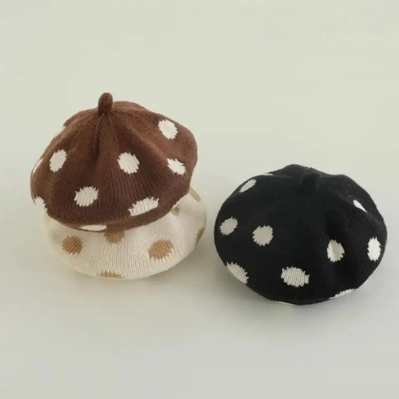 Topi Rajut Bayi Musim Gugur Musim Dingin Motif Titik untuk Anak Laki-laki dan Perempuan, Topi Beanie Rajut Hangat untuk Luar Ruangan, Topi Anak Modis untuk Luar Ruangan, Penutup Kepala