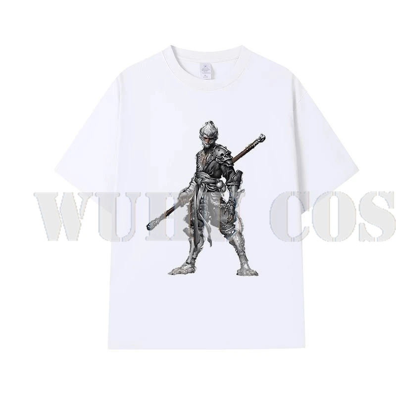 Jeu Black Myth: Wukong Cosplay T-shirt pour homme, T-shirt imprimé, Costume de cosplay, Costume de fête d'Halloween, Vêtements noirs