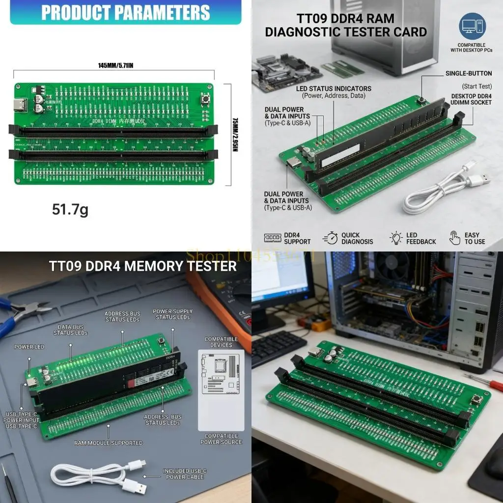 Best Seller Memory Tester Desktop Computer DDR4 DIMM Memory Test Card with LED for Desktop Computer Memory Test Card