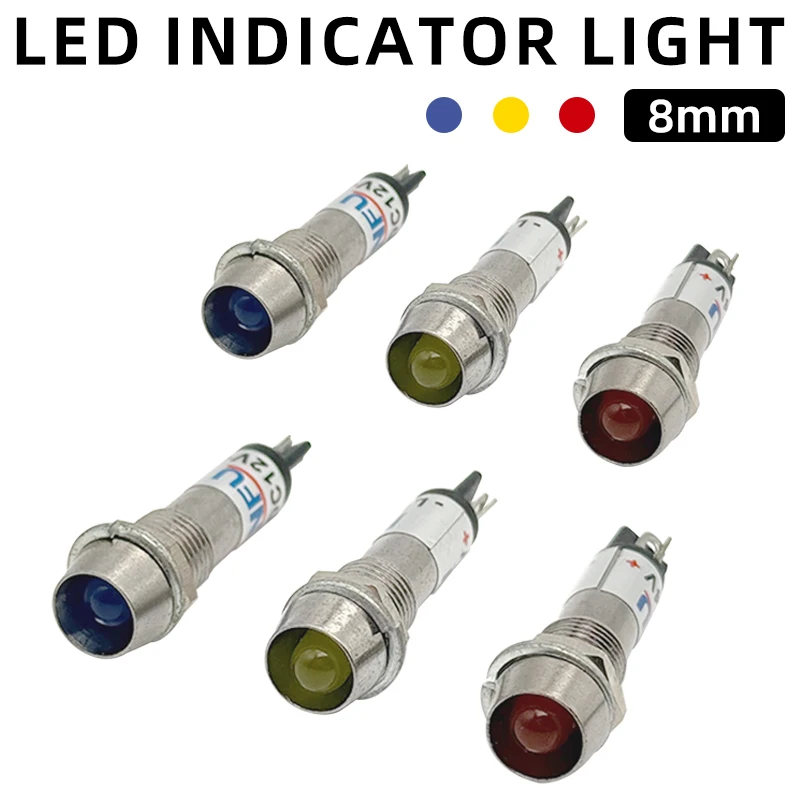 

8 мм металлические индикаторные лампы 12 В 24 В 220 В сигнальная лампа светодиодная индикация водонепроницаемый сигнальный выпуклый светильник мини-индикатор
