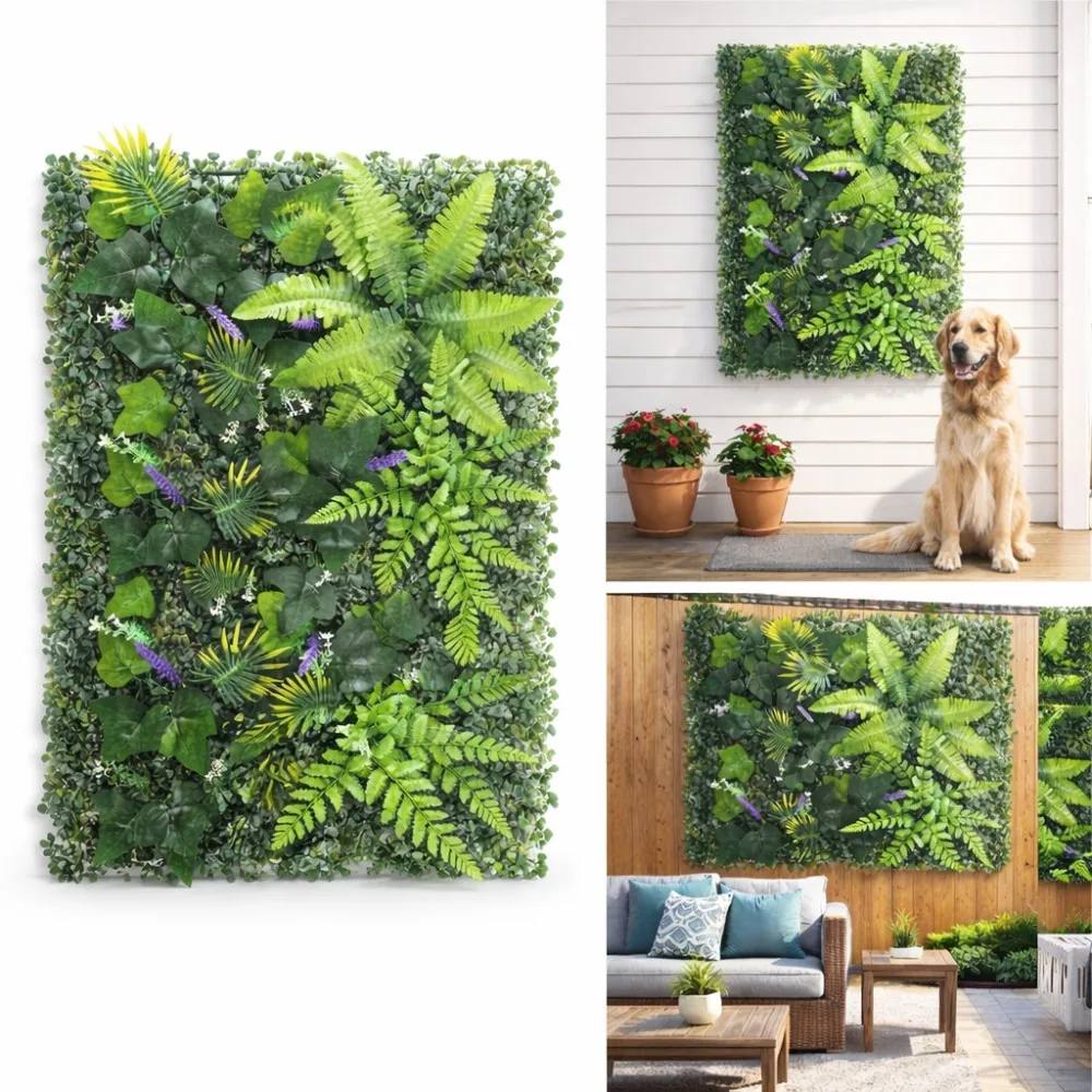 Painel de Grama Artificial 3D Resistente a UV, Plantas Falsas para Decoração Vertical de Jardins Internos e Externos