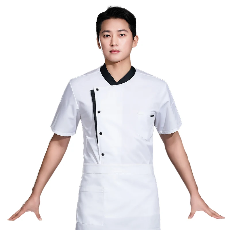 Men's Chef Jacket Bakery Cafe Waiter Uniform Cooking Clothes Tops Professional Chef's Shirt Cook Clothing Summer Kitchen Coat