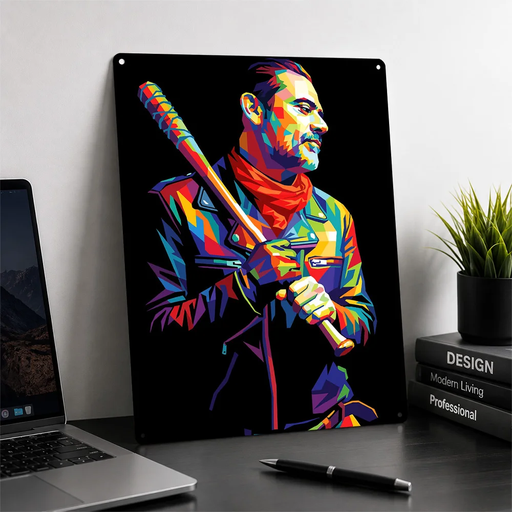 Negan With Lucille Pop Art 3D Texture Metal Poster Customized Wall Art Tin Sign Gift for Mancave Home Decor Accessories Items