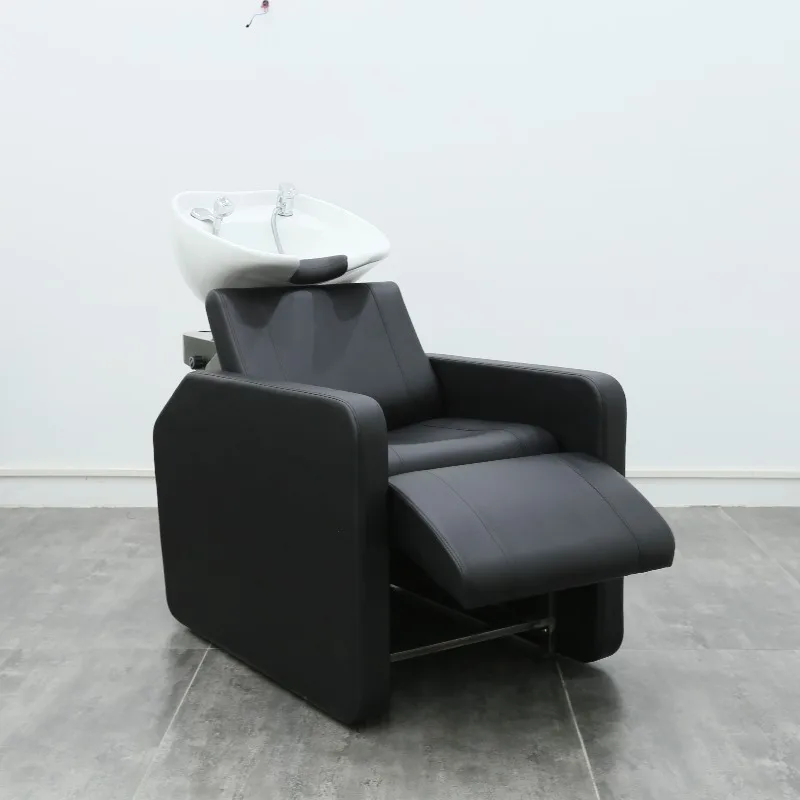 Electric Leg Support Backrest Shampoo Chair Luxury Electric Height Adjustable Backrest Ceramic Basin Durable Salon Barber Shop