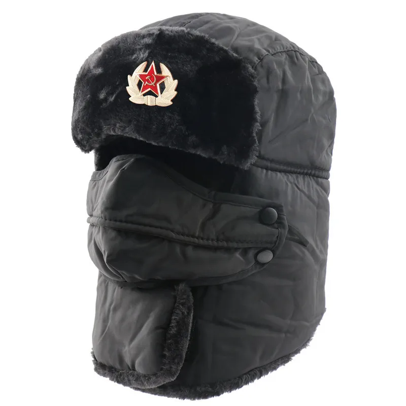 Badge Ushanka Hat,Water‑Resistant Thick Fleece Lined Earflap Winter Hat For Northeast Cycling Outdoor