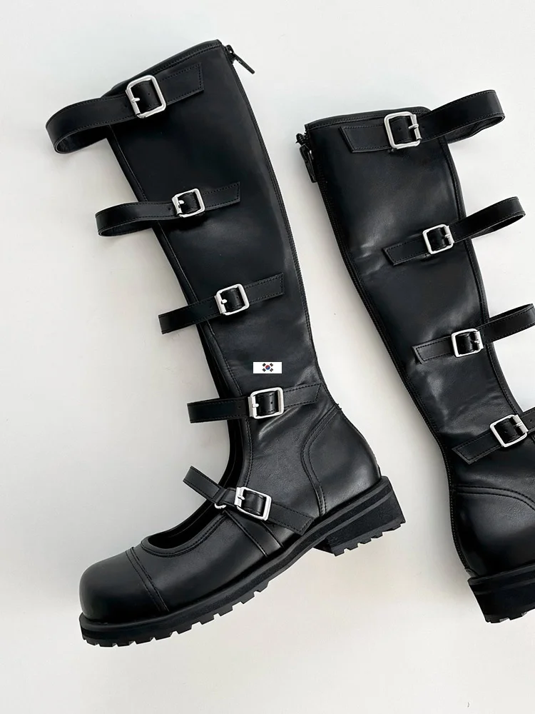 chiligirl-dongdaemun-hollow-out-long-boot-roman-sle-thin-belt-bule-summer-faion-boots-round-toe-low-heel-rubber-outsole