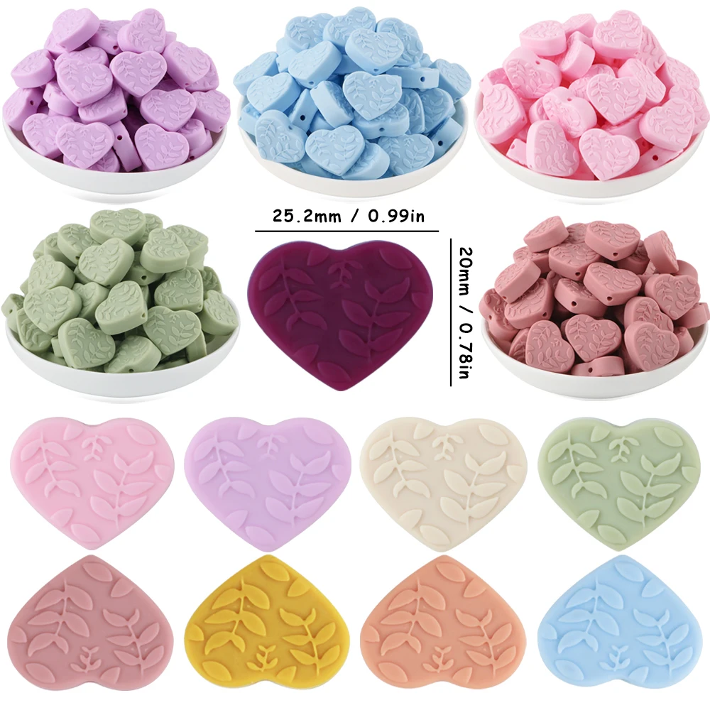

30pcs Relief Leaf Solid Color Heart-Shaped Silicone Beads Set For Making Jewellery DIY Bracelet Necklace Earring Accessories