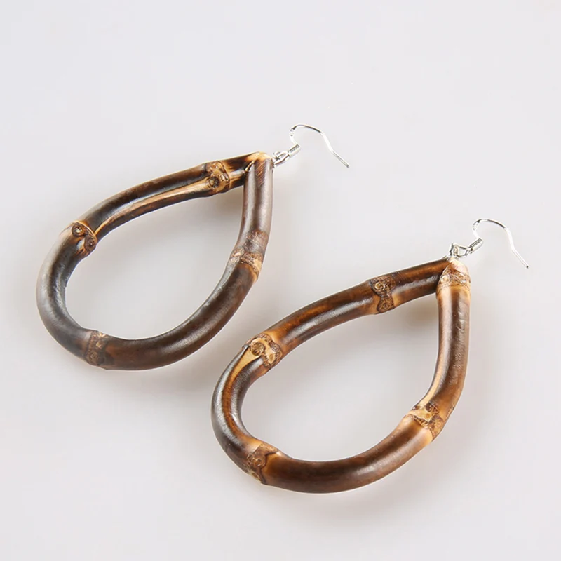 2025 New Nilerun Vintage Retro Unique Handmade Black Bamboo Root Teardrop Water Drop Earrings for Women