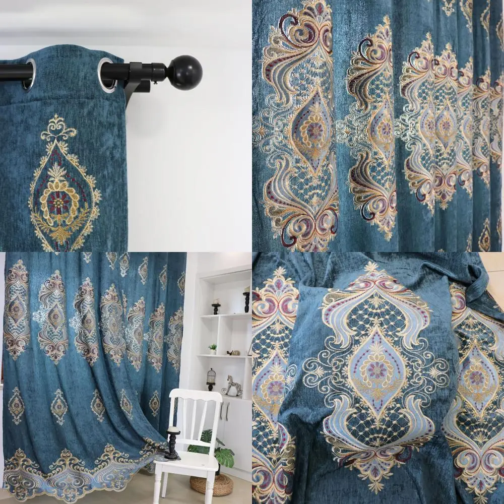 

Elegant 90% Blackout Velvet Curtains with Golden Floral Embroidery for Living Spaces, 48 x 96