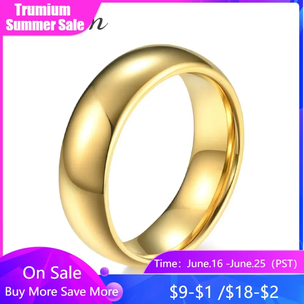 

Trumium 4/6/8mm Gold Color Simple Tungsten Steel Ring Tungsten Gold Ring Wedding Engagement Couple ring