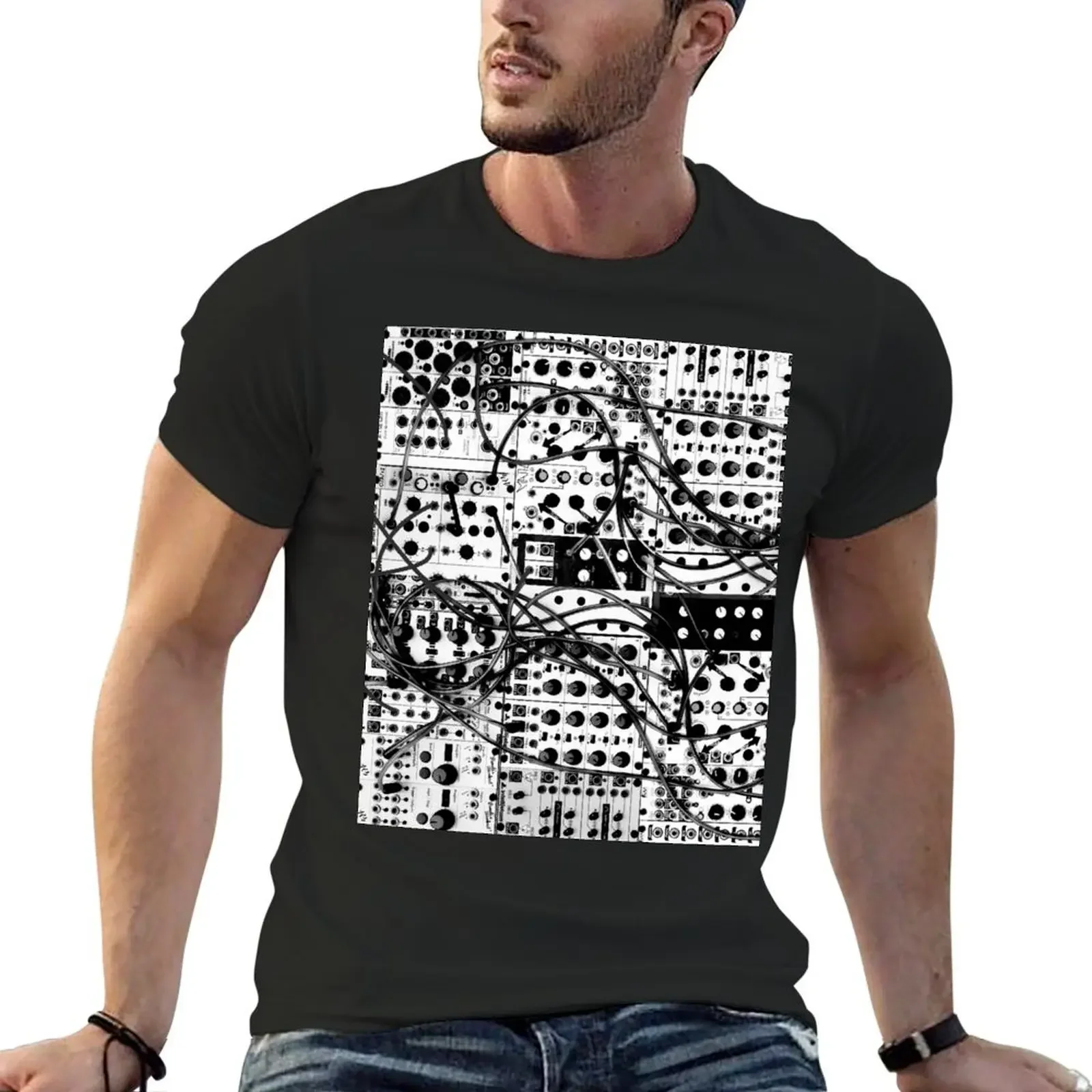 

analog synthesizer modular system - black and white illustration T-Shirt customs design your own oversized t shirts for men pack