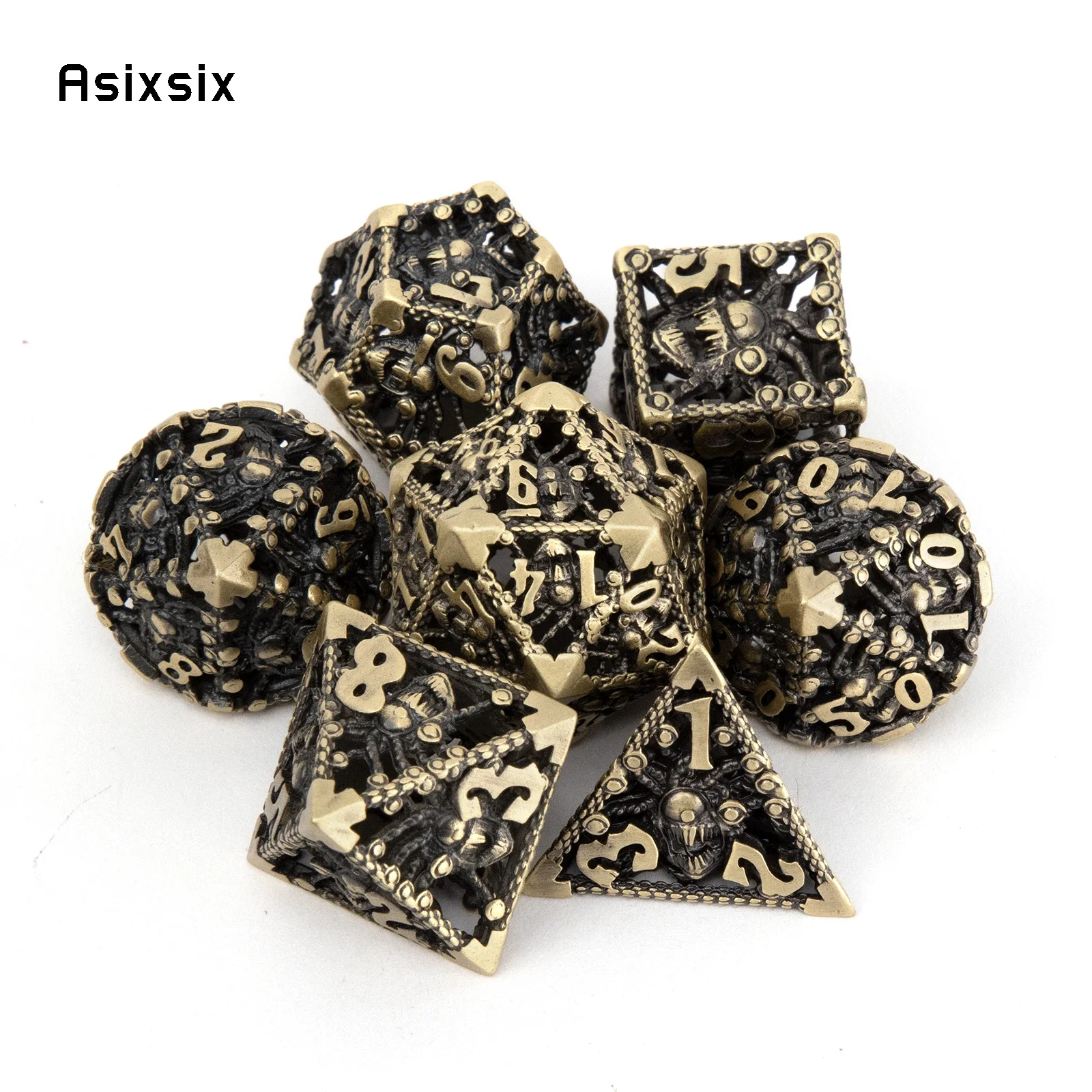 

7 Pcs Yellow Black Octopus Metal Dice Hollow Metal Polyhedral Dice Set Suitable for Role-Playing RPG Board Game Card Game