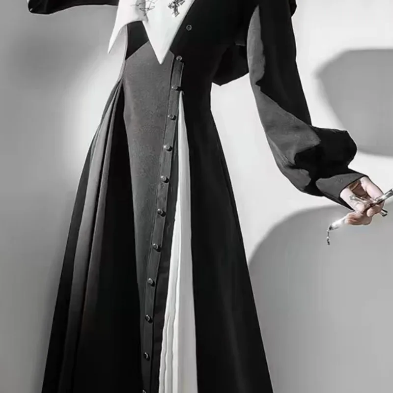 

Y2k Gothic Dark Academia Clothes Harajuku Black White Lolita Dress for Women 2025 Early Autumn New Long Sleeve Dresses