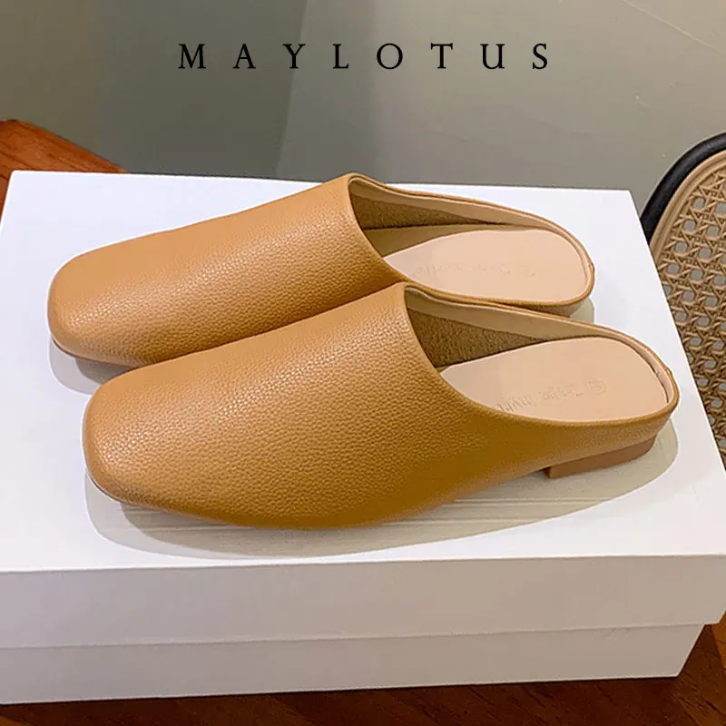 

New Summer Women Mules for Women Round Toe Low Heel Shoes Cover Toe Slingback Slippers
