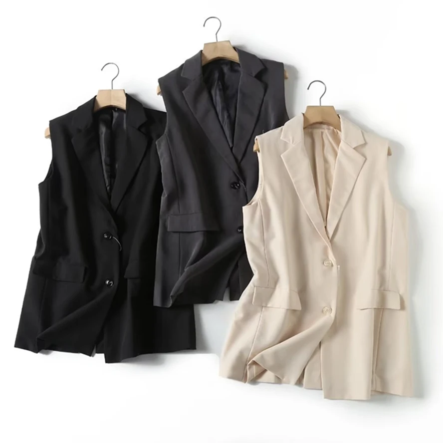 Withered Fashion Solid Jacket Women Casual Tops Ladies Simple Commuter Suit Vest