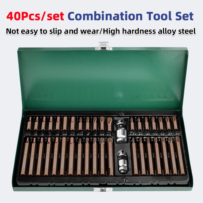 

Набор звездообразных бит, 40 шт./компл., комбинированный набор шестигранных головок, набор отверток из стали S2/углеродистой стали, инструменты для авторемонта