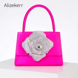 Gorgeous Rhinestone Rose Handbags For Women Luxury Designer Boutique Bling Crystal Satin Clutch Purses Top Quality Wedding Party