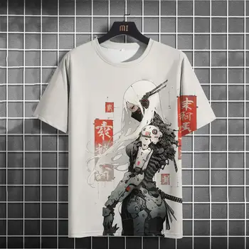 Japon erkek tişörtü mekanik karakter grafik T Shirt kısa kollu baskı Tees açık büyük boy erkek giyim üstleri
