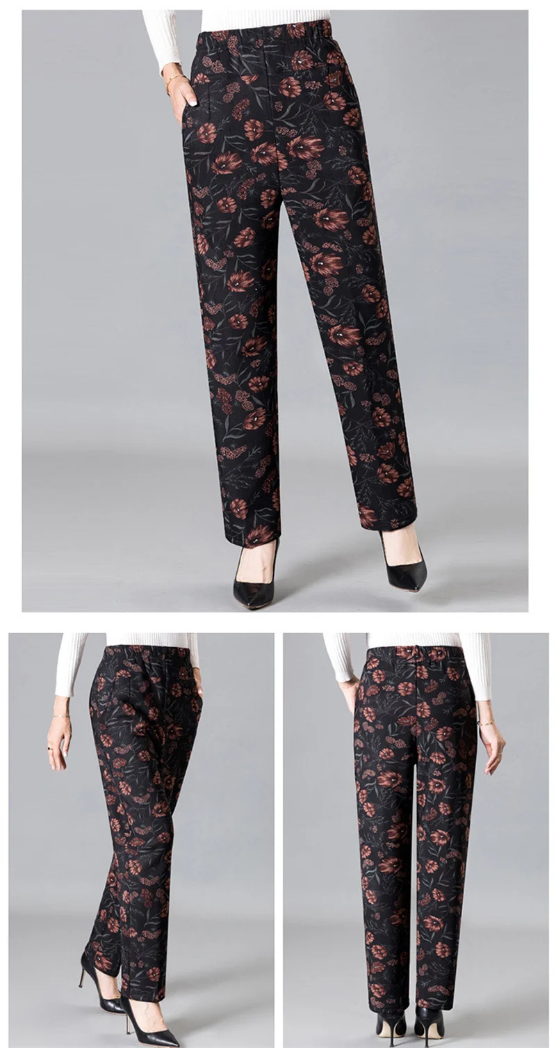 Extra Large Size 9XL Middle-aged Women Pants New Autumn Elastic High Waist Casual Trousers Winter Velvet Female Straight Pants