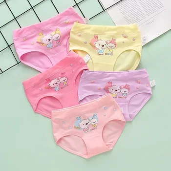 여아 속옷 키즈 팬티 반바지, 만화 고양이 패턴, 4-12 유아 복서 브리프, 청소년 코튼 브리프, 1 개 