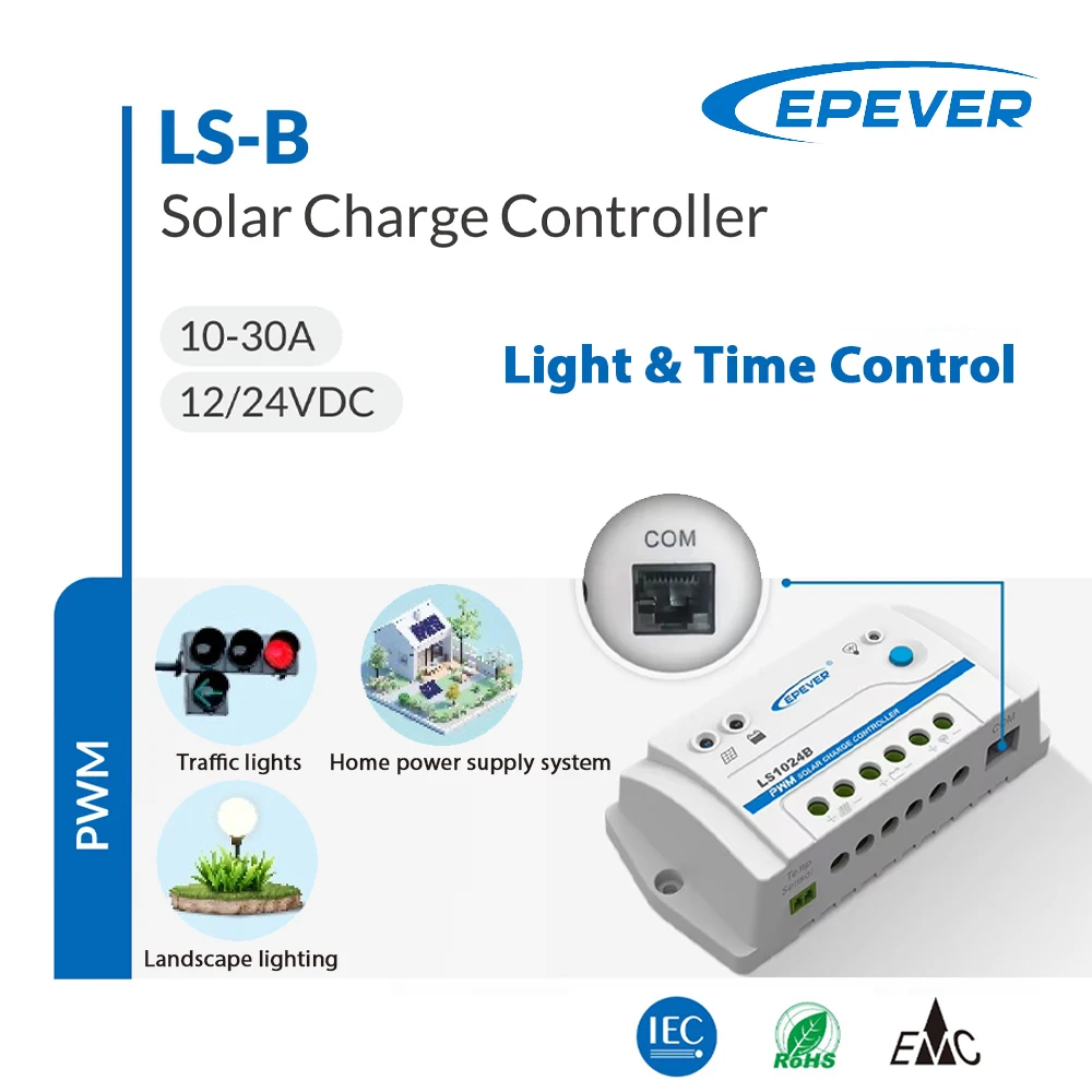 

EPEVER PWM Charge Controller 10A 20A 30A 12/24V Auto Solar Charge Controller LS1024B LS3024B LS2024B Light Timer Control