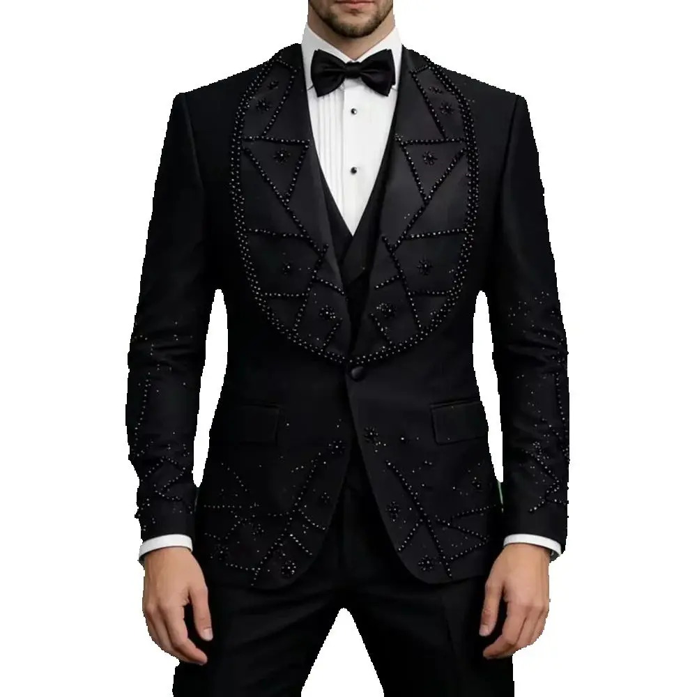 

Элитные мужские костюмы-двойки с жемчугом, однобортные смокинги для жениха на свадьбу, приталенные, для официальных мероприятий и бизнеса, на заказ, большие размеры