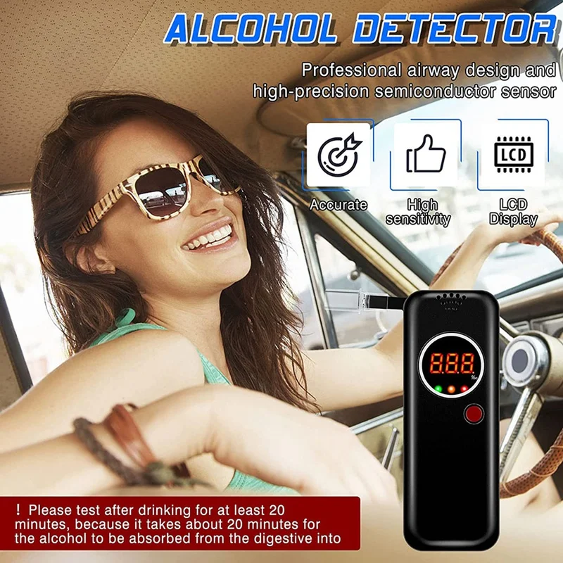 DCBreathalyzer Portable avec 10 Embouchures, Affichage Numérique, Précision de la Qualité