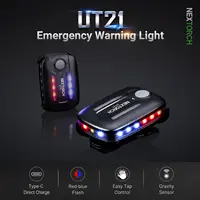 Luz estroboscópica roja y azul con Clip, luces intermitentes de advertencia de tráfico, casco de hombro, antorcha de señal, carga tipo C, detección de gravedad