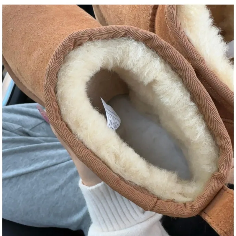 Genuine leather and wool sheep winter thick warm boots 4cm high sole versatile low cut snow boots