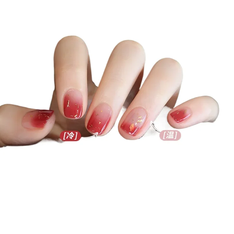 

*No baking temperature change nail polish quick dry can not peel Christmas gradual change red oily manicure autumn and winter