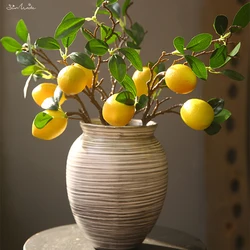 SunMade 럭셔리 레몬 과일 가지, 녹색 잎, 인공 꽃, 사진 소품, 꽃, 인공 식물, 가을