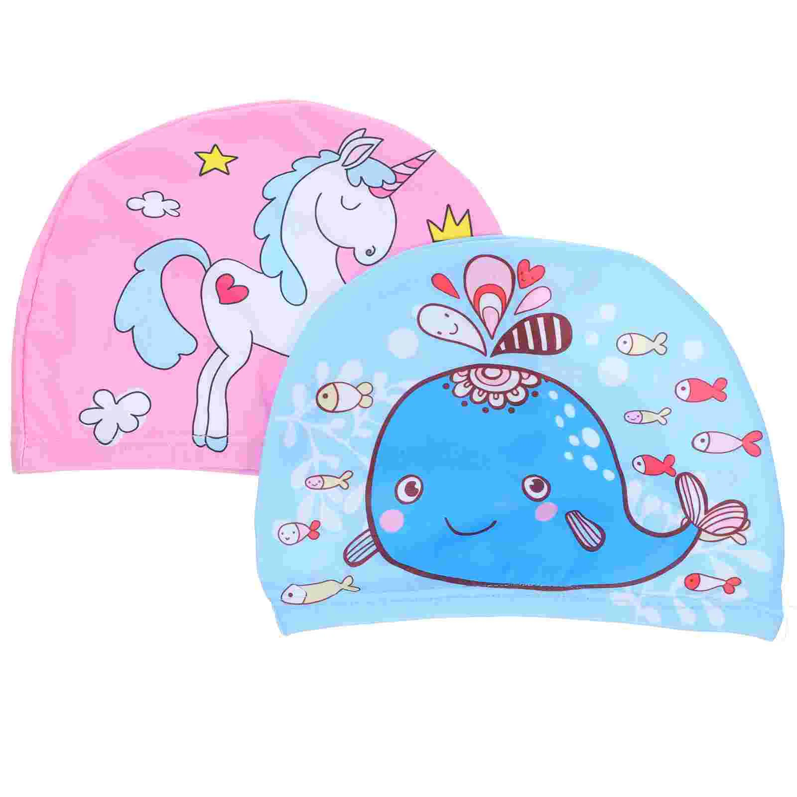 

2 Pcs Children's Swimming Cap Cartoon Hats Kids Caps Large Cute Womens Dresses Comfortable Girl