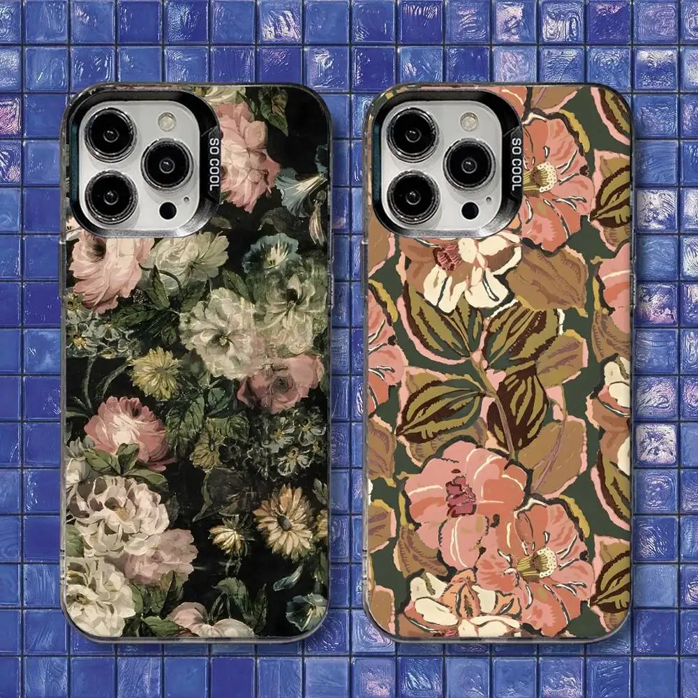 

Vintage Flowers Patterns Phone Case For iPhone 16,15,14,13,12,11,8,7,Pro,Max,Plus,Mini,XS,SE Shockproof Matte Cover