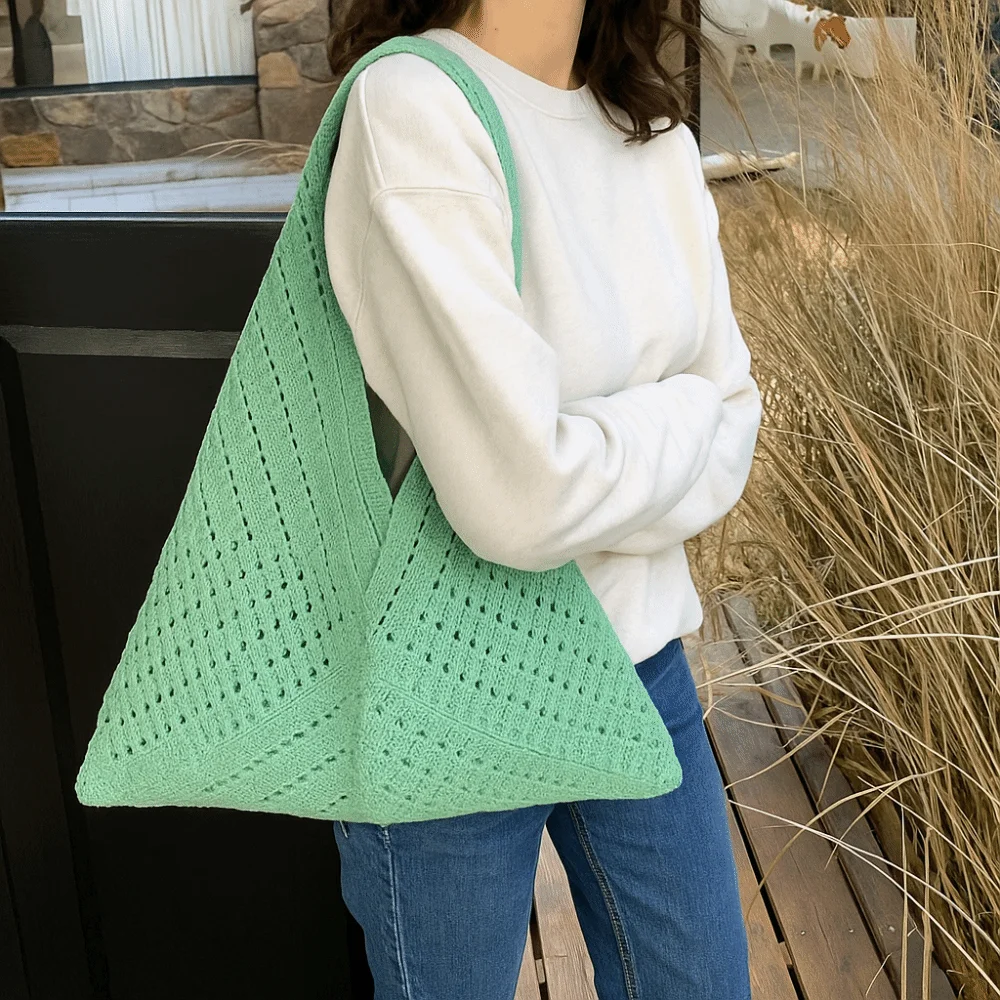 Casual Bohemian Hollowed Out Knitted Bag Storage Bag Handbag Weave Bag Fashion Large Capacity Beach Shoulder Bag Shopping