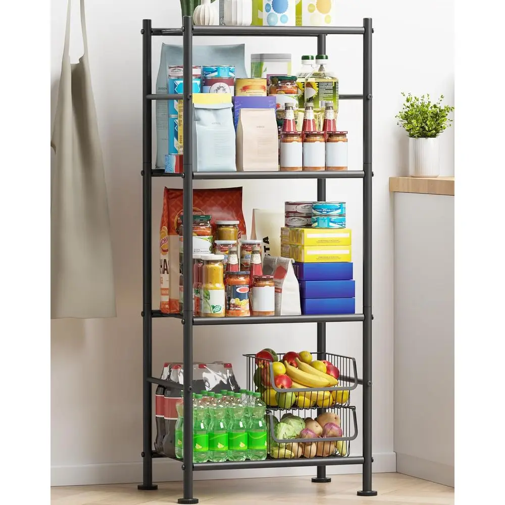 

4-Tier Metal Storage Rack, Adjustable Feet, Space-Saving Organizer for Home (18x12x44, Black)
