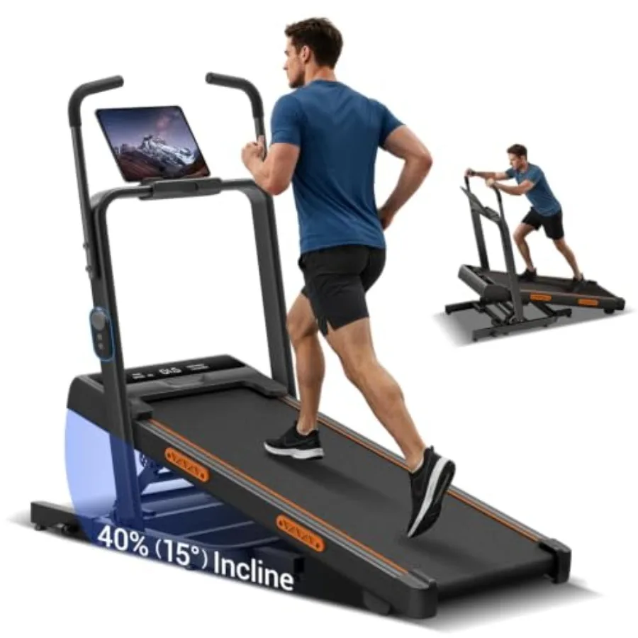 40% 15° Incline Walking Pad Treadmills for Home, Elevated Dual Handle Bar