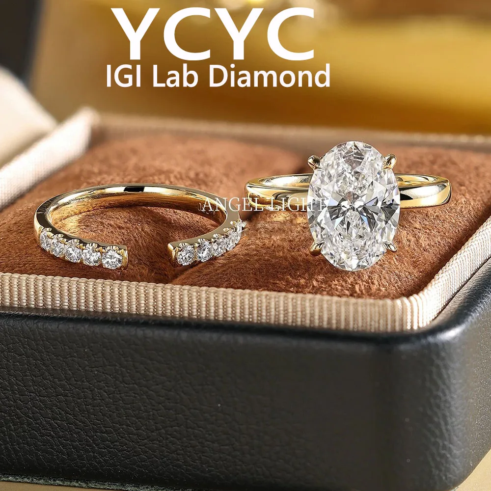 18K /14k Gold2pcs ring a set Engagement Ring   Oval Lab Grown Diamond DE VS-VVS CVD HPHT Diamond Wedding Ring With IGI