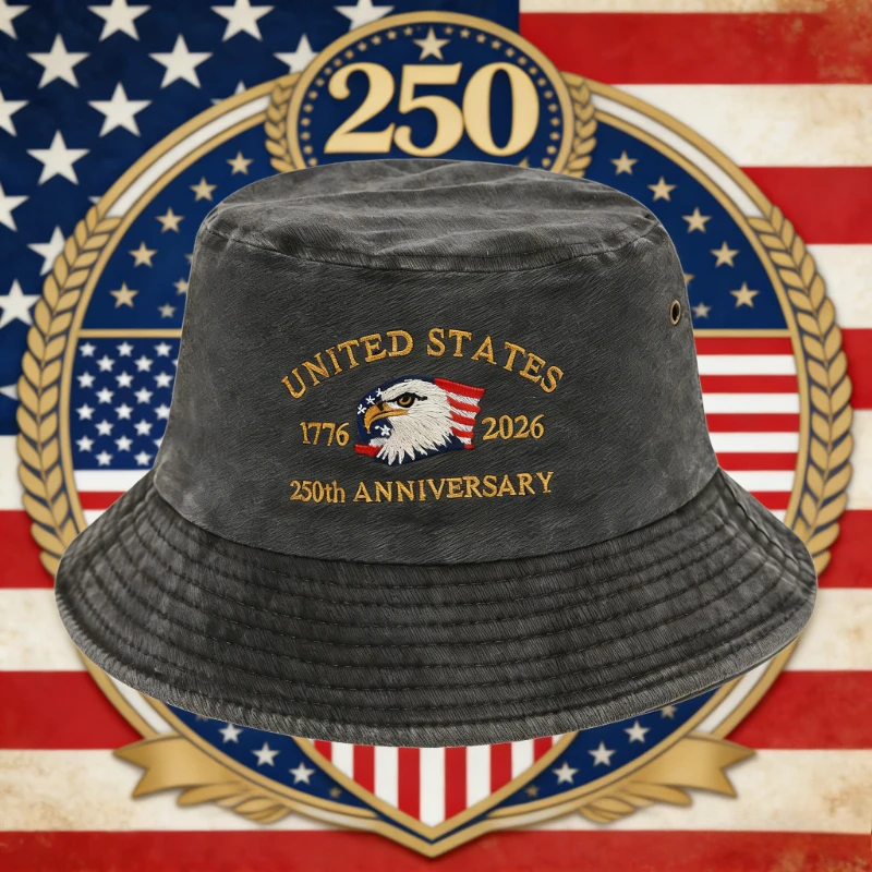 USA 250. Jubiläums-Gedenk-Fischerhut mit Aufdruck, mit Gedenkdesign 1776-2026, bequemer Unisex-Stil, ideales Geschenk