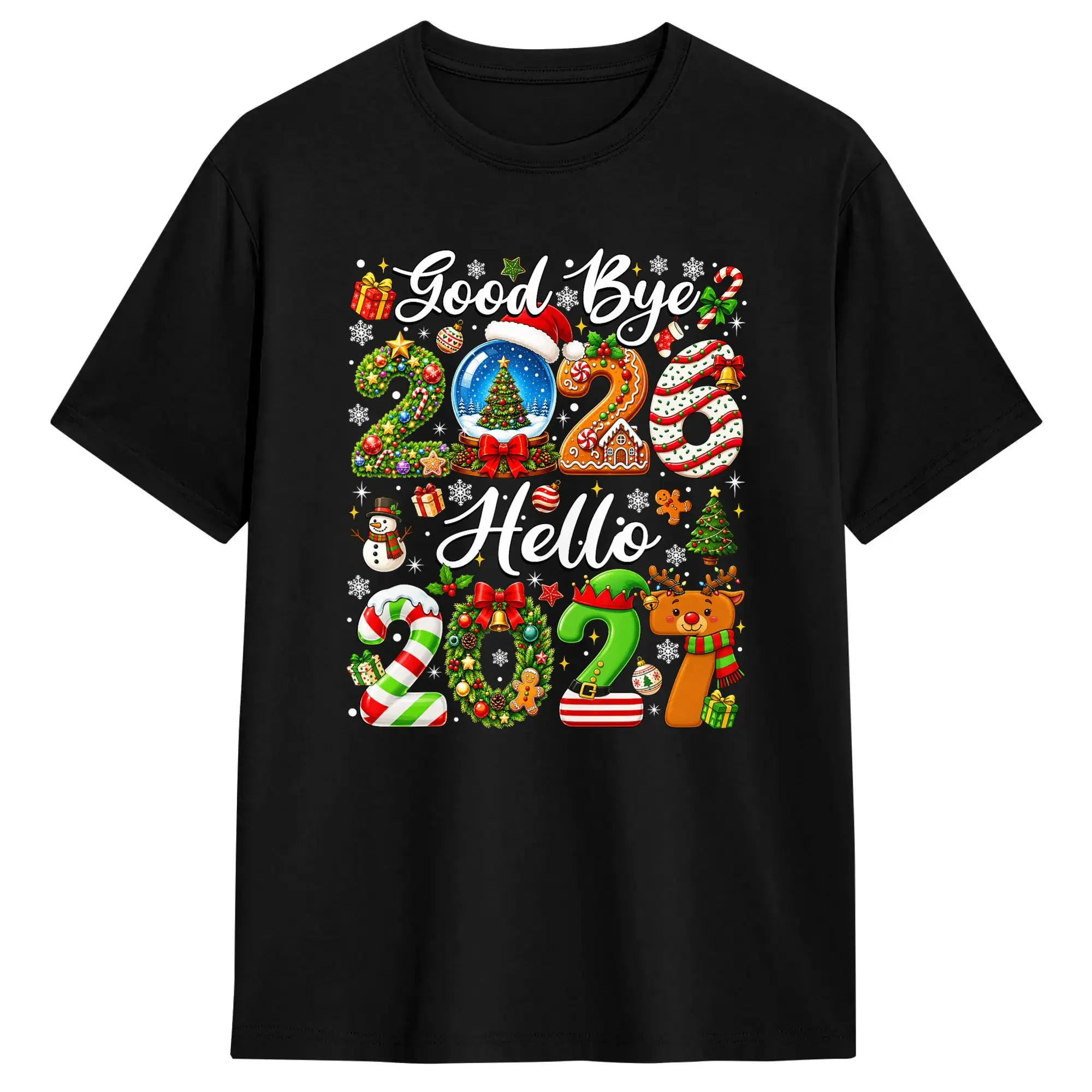 Men's Goodbye 2026 Hello 2027 Christmas New Year Family Matching T Shirts  Pure Cotton Clothes Short Sleeve Crew Neck Tee Shirt