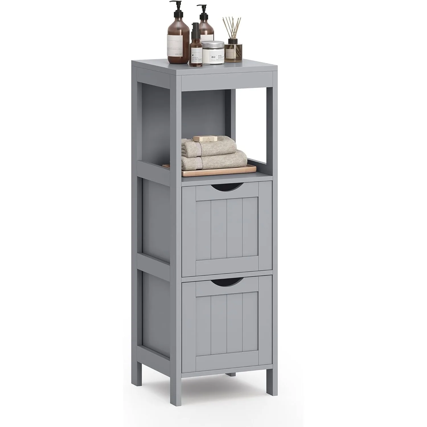 

Bathroom floor cabinet, storage rack, multifunctional corner unit, 2 drawers, 35 inches high, pigeon gray UBBC042G02