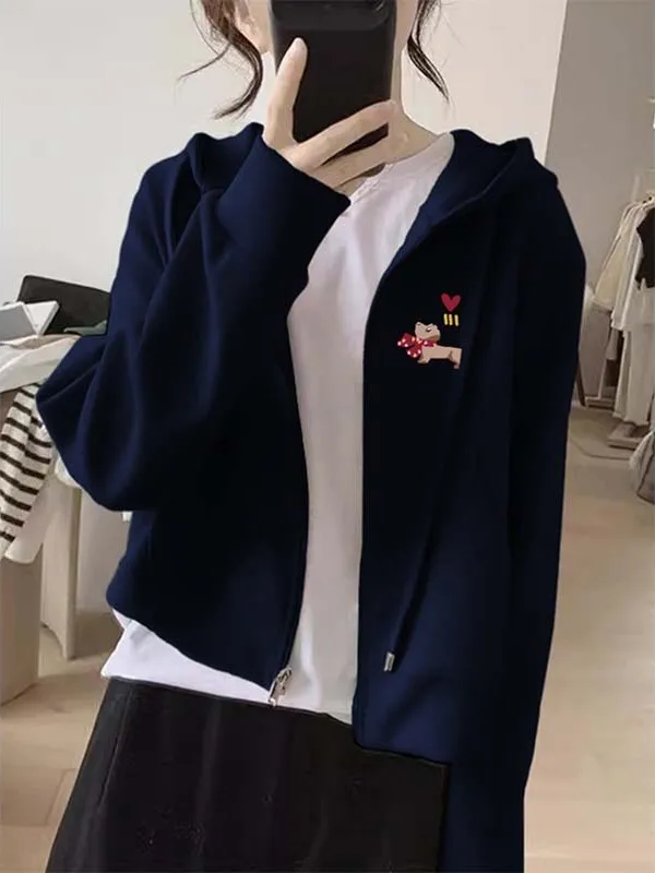 

Свободный кардиган-худи женский осенне-зимний с мультяшным принтом, с длинными рукавами, синий, удобный, в корейском стиле