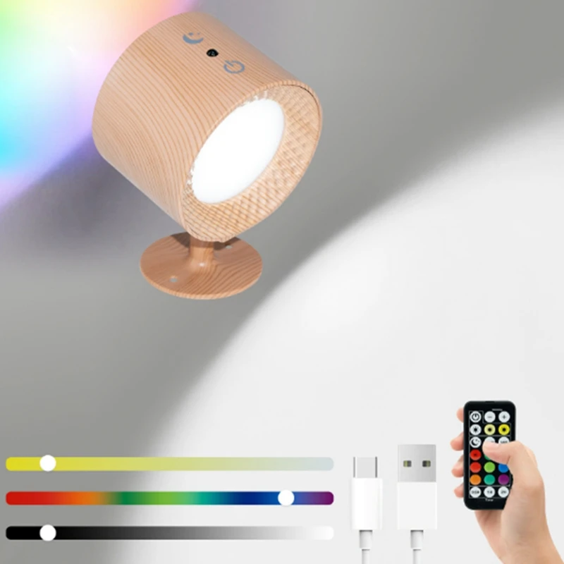 Luzes LED recarregáveis ABAE-USB com controle remoto 3 temperaturas de cor RGB 7 colorido 360 °   Instalação Magnética Rotativa