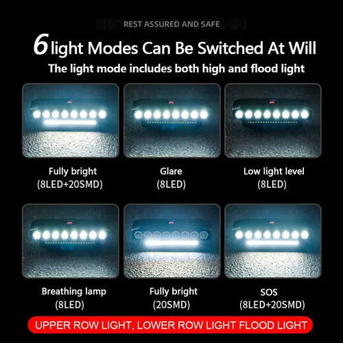 Imagen 2 del producto Luz delantera de bicicleta de 8 LED con bocina, luz de bicicleta, 6 modos de carga USB, faros de bicicleta impermeables, accesorios de lámpara de ciclismo MTB