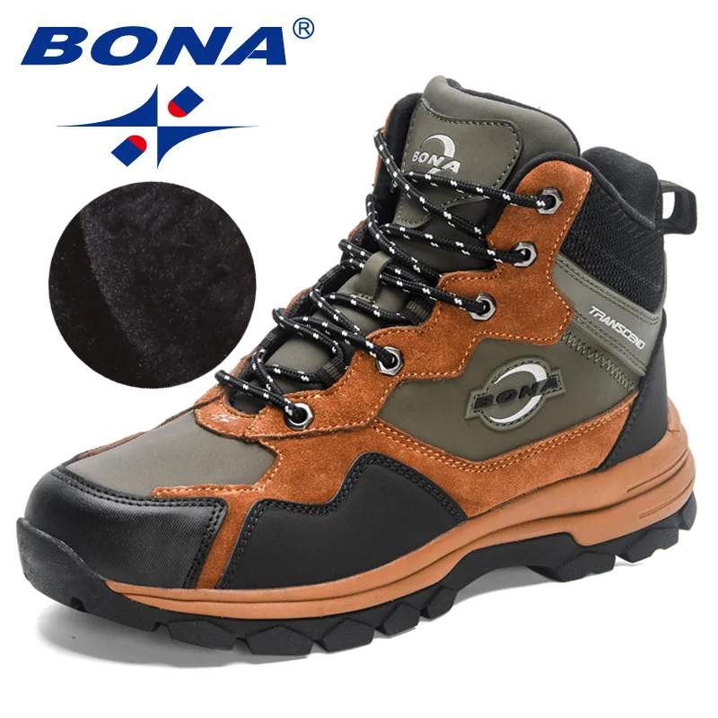 BONA 2024 New Designers Man Plush Warm Snow Boots Suede High Quality Hiking Shoes Men Winter Outdoor Trekking Mountain Boots