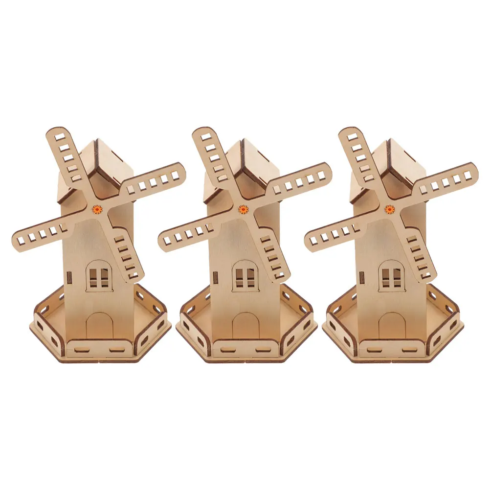 3pcs Diy Solar Powered Windmill Kit Stem Science Craft Educational For Kids Wooden House Construction Assembly Solar Energy