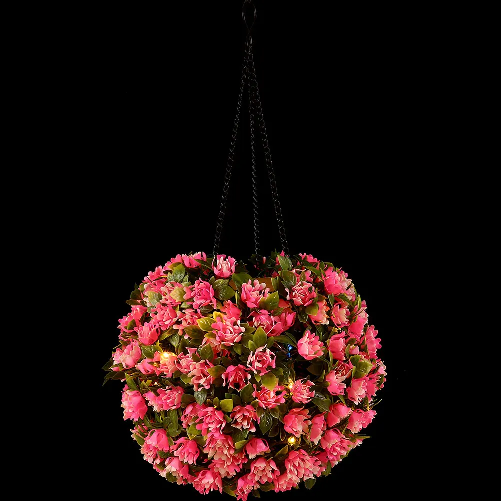 

Solar Pink Flower Grass Ball Lamp 42 5x22cm Warm White LED Hanging Topiary Balls Artificial Plants Garden Wedding Decor Outdoor
