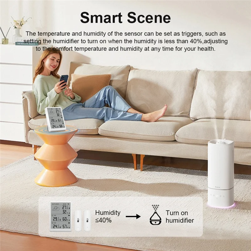 

Tuya Wi-Fi + RF433 Датчик температуры и влажности Дисплей метеостанции Монитор Термометр Гигрометр Поддержка голосового управления-Y47A